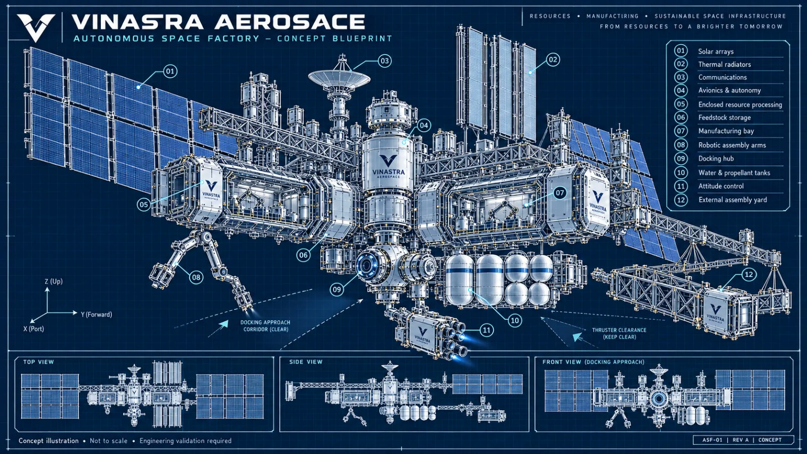 ASCS autonomous space construction exploded schematic and architecture